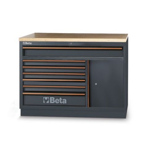 Feste Einheit mit 7 Schubladen und 1 Schrank mit Edelstahl-Arbeitsplatte | C45PRO M7A/W